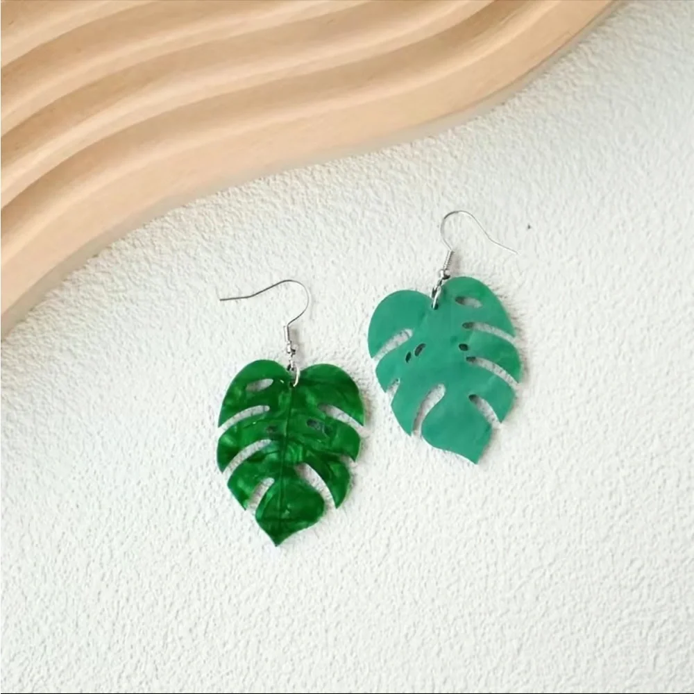 Acrylic Large Leaf Earrings‎ Faux Fashion Jewelry